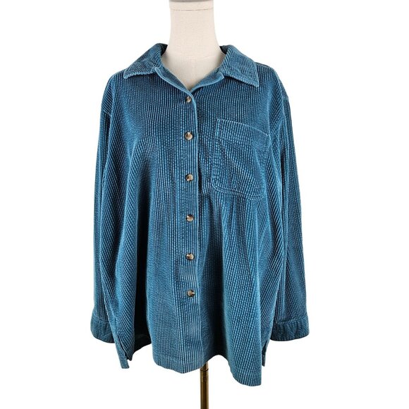 L.L. Bean Corduroy Shirt Size Large Cotton Blue Button-Up - Picture 1 of 9